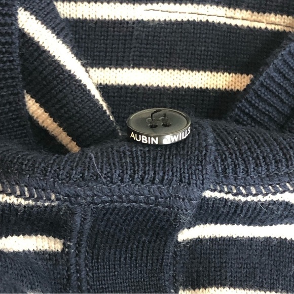 Aubin & Wills striped cardigan sweater navy white pockets super soft merino XXS - Picture 7 of 11